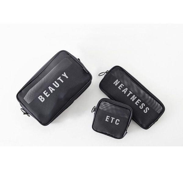 

wholesale 3 piece per set women men mesh cosmetic travel makeup bag bags & cases