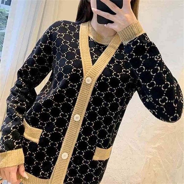 

[superior quality]vintage gold thread knitted cardigan classic spring and autumn new loose thin coat women's fashion, Black;brown