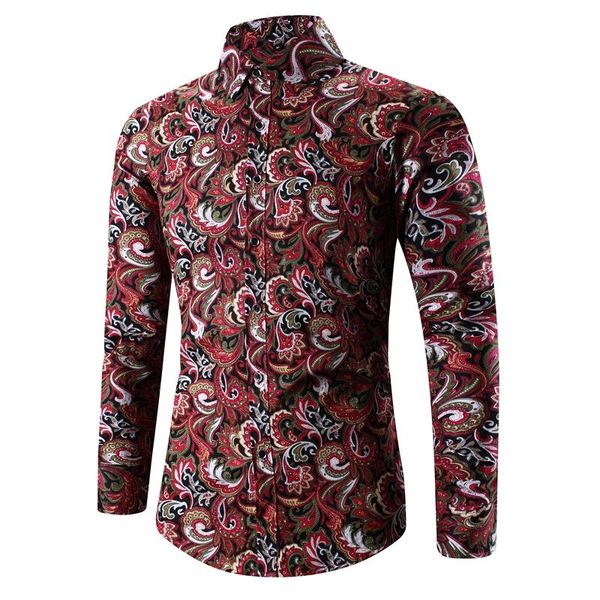 

fashion long sleeve casual shirt 5xl spring men single turn collar winter buttons autumn party paisley printed men's shirts, White;black