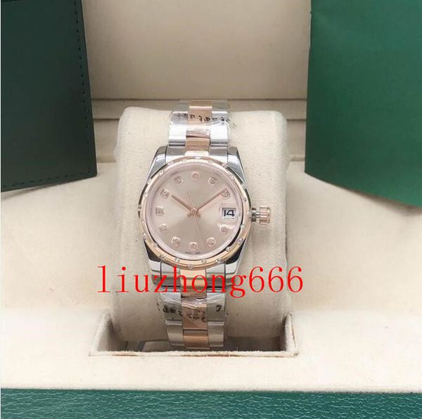 

ladies automatic mechanical watch, 31mm stylish classic casual, waterproof stainless steel week calendar, folding button, Slivery;brown