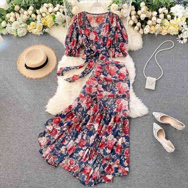 

2pcs set boho bandage womens tracksuits short high waist mermaid skirt floral print chiffon female sets, Gray
