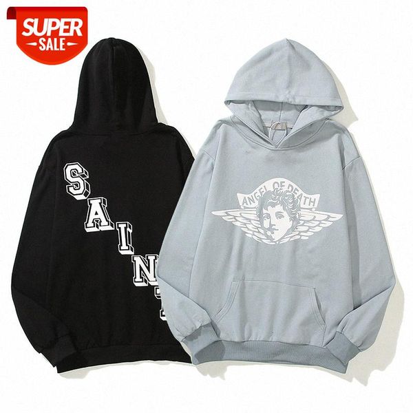 

hip hop kanye dark wind wings print hoodie pullover #fh3u, Black