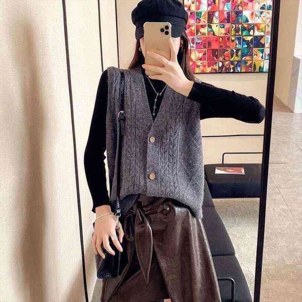 

v-neck knitted vest womens waistcoat loose korean style sleeveless knitted cardigan vest sweater, White;black
