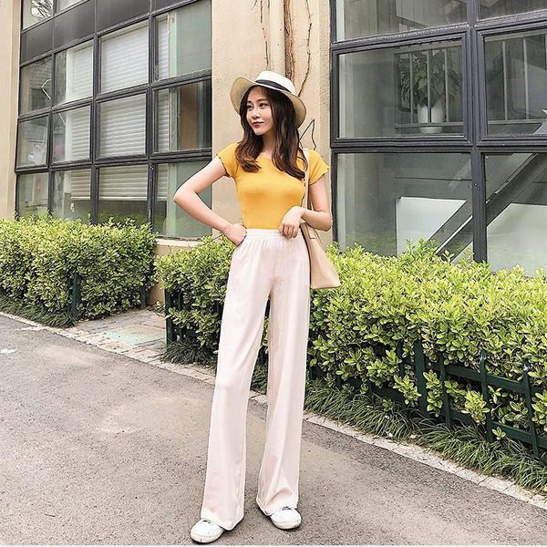 

women's pants & capris wide leg female high waist loose casual trousers women, Black;white