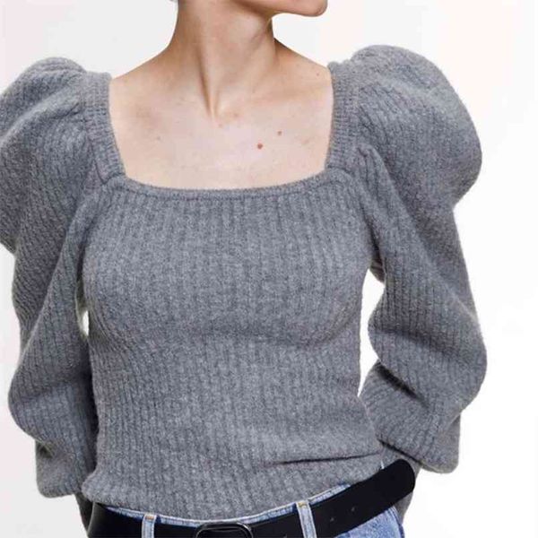 

spring and autumn women's sweater casual solid color square collar long sleeve 210430, White;black