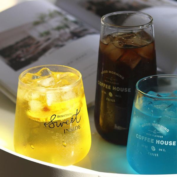 

glass cup milk coffee juice tea wine beer breakfast transparent simple letter heat resistant mug home drinkware gift glasses