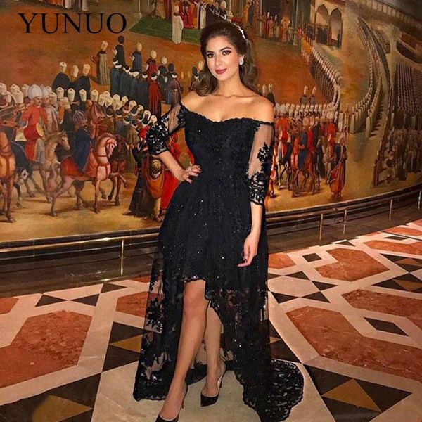 

party dresses yunuo black high low off the shoulder 3/4 sleeves appliques evening n9, White;black