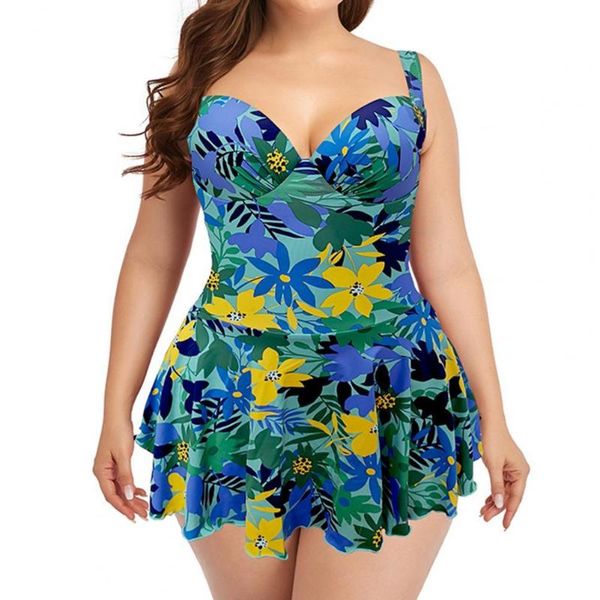 

one-piece suits 2021 simple women swimsuit flower printing push up ruffle hem backless bathing suit swimwear for swimming