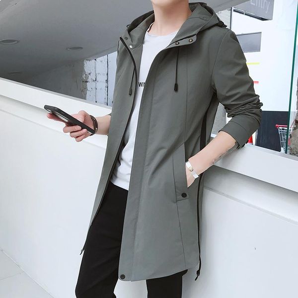 

men's jackets trench long parka hooded coats mens slim windproof tooling hoodies coat windbreaker man clothing, Black;brown