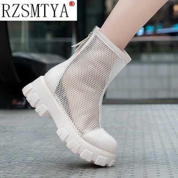 

breathable mesh hollow sandals plus big size 42 43 summer breathable platform boots thick sole women back zipper boots 210911, Black