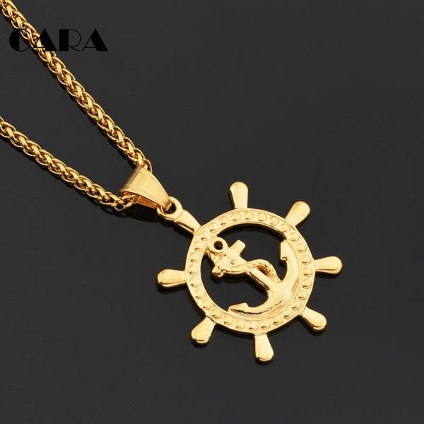

pendant necklaces 2021 gold color 316l stainless steel anchor & rudder pendants men anniversary jewelry cagf0184, Silver