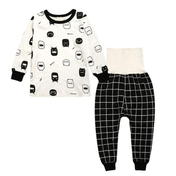 Kleidungssets für 0–4 Jahre geborene Kinder, Jungen, Mädchen, bedruckte Oberteile + Hosen, 2-teiliges Pyjama-Outfit-Set, schwarz-weiß bedruckter Trainingsanzug M5