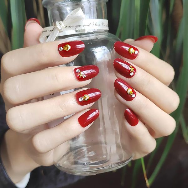 

false nails 24pcs fashion manicure patch save time wearable nail m88, Red;gold