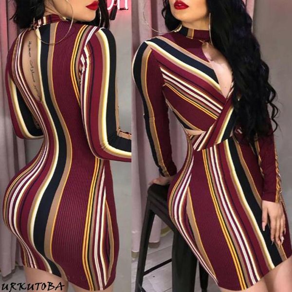 

woman bodycon party dresses slim fit breast open halter pencil mini dress striped evening club wear casual, Black;gray