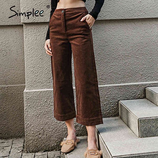 

loose ladies brown plus size trousers palazzo vintage high waist autumn winter women solid female pants 210414, Black;white