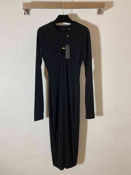 

228 2021 runway dress spring summer dress brand same style empire long sleeve crew neck black dress fashion weinishi