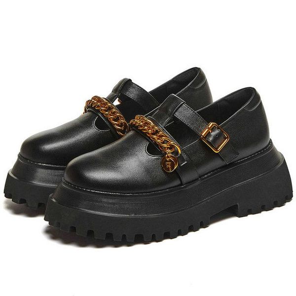 

dress shoes platform woman metal decoration round toe women 2021 genuine leather high heels pumps for, Black