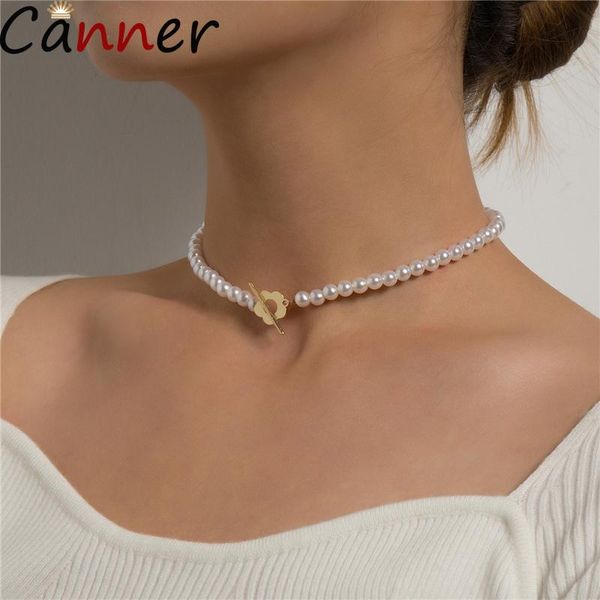 

chains canner luxury imitation pearl pendant necklaces for women cute flower short choker necklace bohemian fashion jewelry gifts, Silver