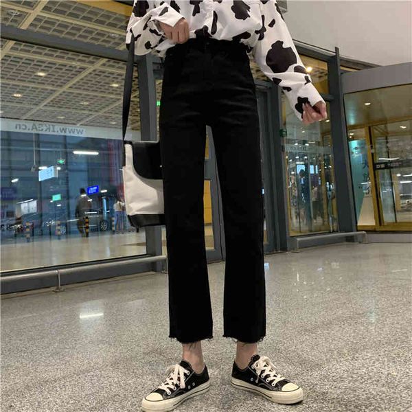 

jeans ytx063 spring and you'll see korean version of fresh released black straight waist thin nine denim points, Blue