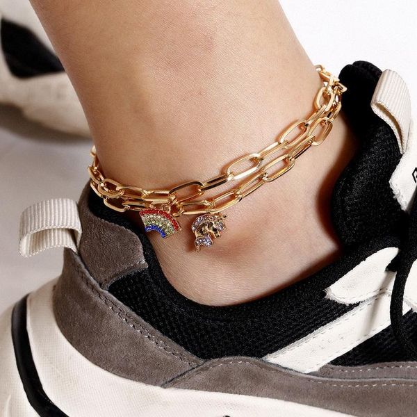

anklets temperament thick chain rhinestone zircon rainbow horse women punk geometric ankle foot jewelry barefoot xr2960, Red;blue