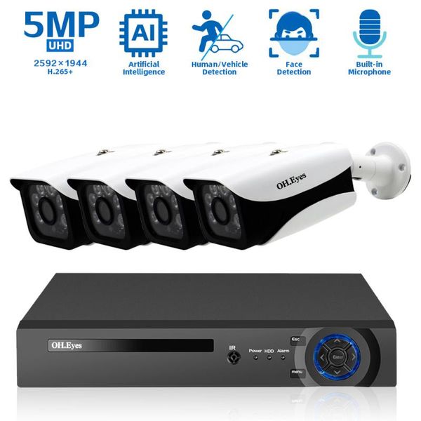 

camera security system kit 5mp 4ch poe nvr outdoor audio night vision video surveillance set 4 channel wireless kits