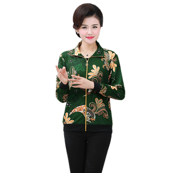 

women's coat 5xl 2021 mother middle-aged elderly spring autumn printing casual ladies zipper thin jacket jackets, Black;brown
