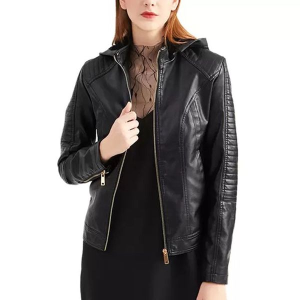 

women's jacket autumn winter spring jacket classic timeless chic fashion black waist short leather jacket