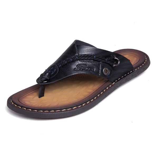 

slippers retro male-leather slipper, lightweight comfortable sandals of large size anti-slip summer, casual soft slippers beach men ho6f, Black