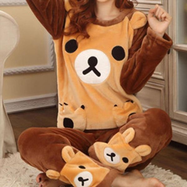 

spring warm flannel pyjamas sets womens sleepwears thick coral velvet long sleeve cartoon sleepwear pajamas set girl, Black;red