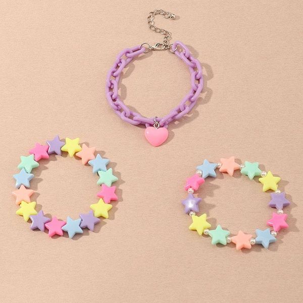 

charm bracelets 3pc set fashion candy color acrylic stars heart charms pendant pearls cute bracelet bangles sets for women girls birthday gi, Golden;silver