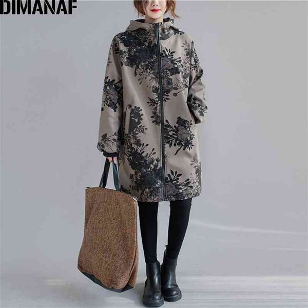 

plus size women jacket coat outwear vintage fleece thicken oversize floral print zipper cardigan clothing loose winter 210531, Black;brown