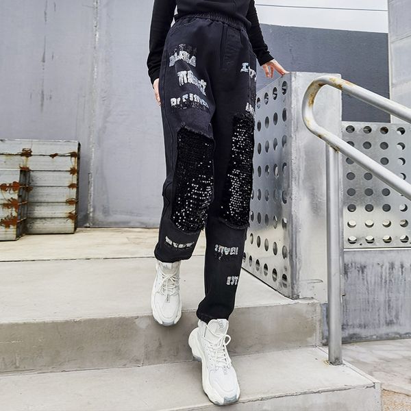 

pants winter women's plus velvet loose and thin distressed sequined jeans thickened harem pants women, Black;white