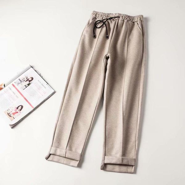 

women's pants & capris 2021 autumn winter woolen elastic bow tie drawstring casual pockets loose trousers harem, Black;white