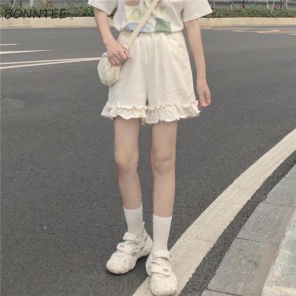 

women's shorts women wide leg ruffles loose sweet japanese style elastic high waist casual preppy student girls cute all-match summer, White;black