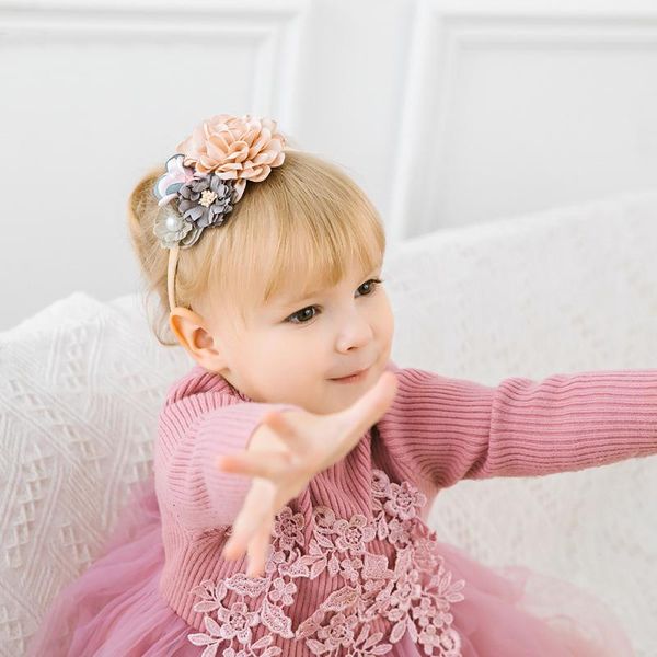 

kawaii flower soft elastic headband for baby girls chiffon fabrics headwear cute hairband kids korean accessories 2021 hair, Slivery;white