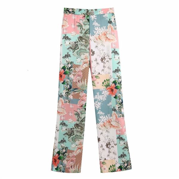 

women's pants & capris summer fashion girl flower print za high waist long femlae casual back pocket elastic wide leg chic d4um, Black;white