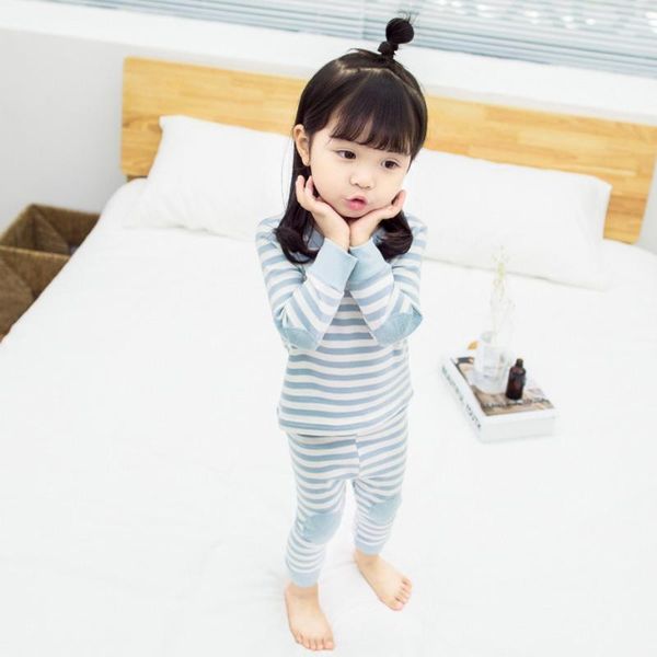 

pajamas toddler girls striped pattern children's clothing girl sleepwear cotton pyjamas sets for kids, Blue;red