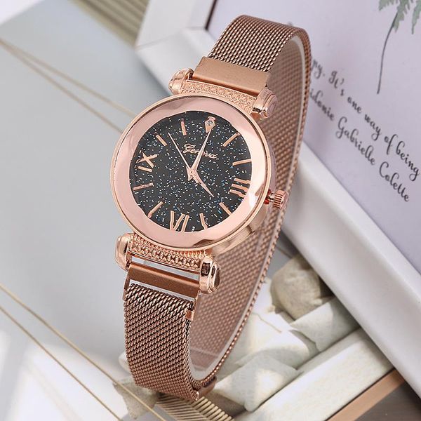 

wristwatches starry sky watch women watches luxury magnet buckle women's quartz wristwatch unique diamond clock ladies gift, Slivery;brown