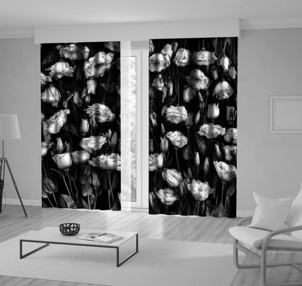 

curtain & drapes rose flowers romantic classic blossoms on dark background decorative black white