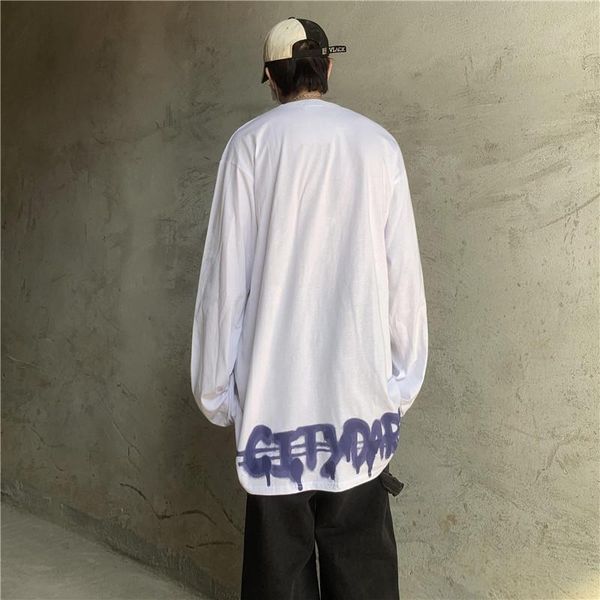 

white oversized t shirt streetwear punk harajuku autumn funny tees spring long sleeve high street loose japan t-shirt women's