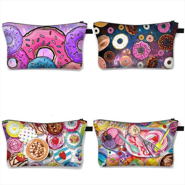 

donuts ice cream candy print cosmetic bags women canvas makeup for travel large capacity case ladies organizer