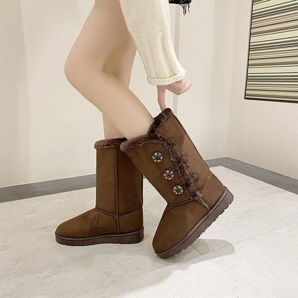 

boots winter women's thick-soled shoes mid-calf snow laces are comfortable, high-quality and cotton to keep warm, Black