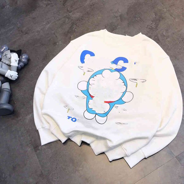 

2022 factory wholesale new model early spring printed robot men's and women's same couple pullover haircircle loose round neck swe, Black