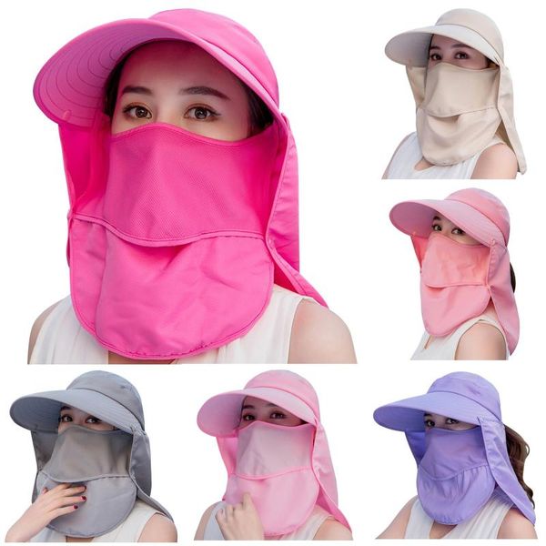 

wide brim hats 2021 summer casual anti-uv sun women adjustable outdoor sport fishing hiking hat uv protection face neck flap cap, Blue;gray