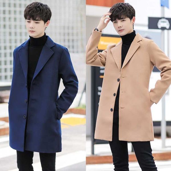 Trench da uomo in lana da 10 colori Giacca casual slim fit Cappotti lunghi Cappotto invernale coreano Giacca a vento da lavoro da uomo Erkekler 5XL 210527