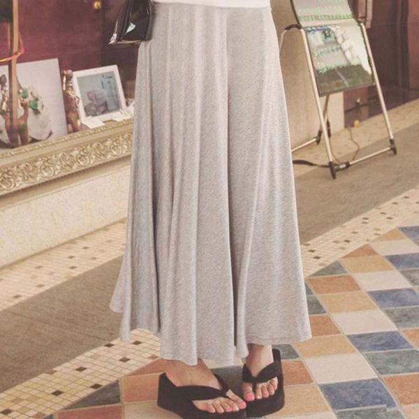 

skirts plain modal skirt women 2021 korean spring summer loose high waist a-line ankle-length causal long preppy style 5 colors, Black