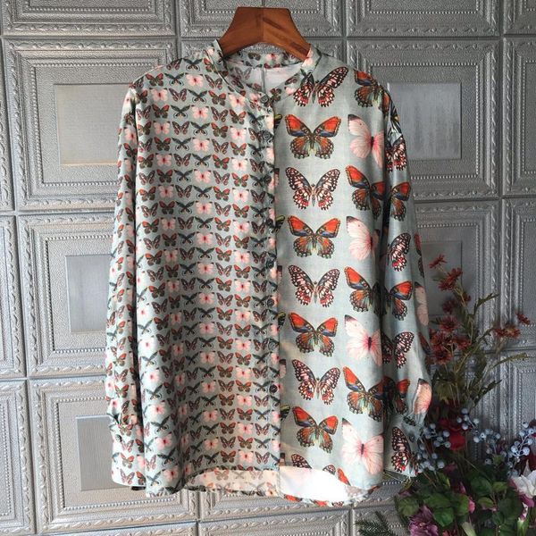 

women's blouses & shirts female chic loose flashlight sleeves high-quality the-neck butterfly prints shirt c385, White