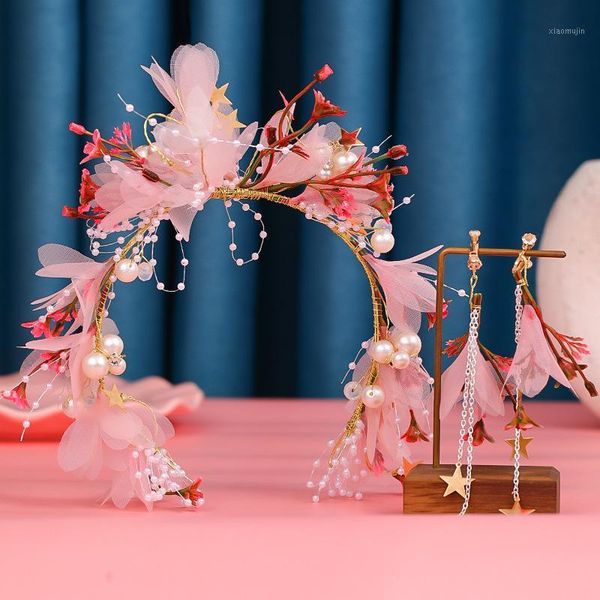 

hair clips & barrettes elegant bridal wedding accessories pearl flower girl headband earrings set jewelry helh889, Golden;silver