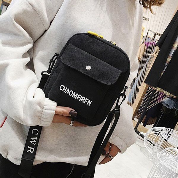 

new korean letter small square bag shoulder chest wallet multifunction mobile phone canvas crossbody bag