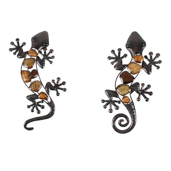 

decorative objects & figurines 2pcs home decor metal gecko wall for garden decoration outdoor statues accessories sculptures and animals jar